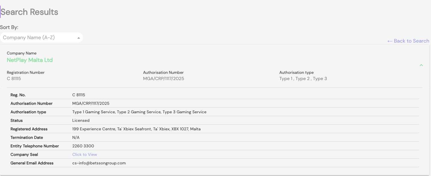MGA-registerets resultat med NetPlay Malta Ltd, koncernlicens og status Licensed